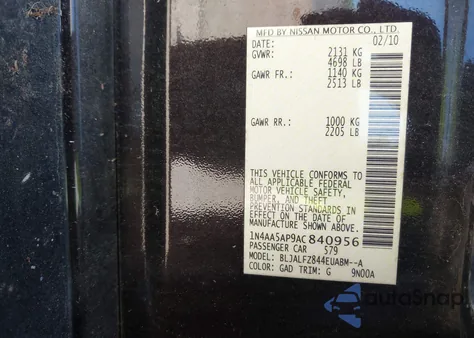 2010 Nissan Maxima 3.5 Sv from USA, damaged, VIN 1N4AA5AP9AC840956